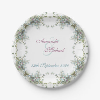 Matching wedding set forget me nots paper plate