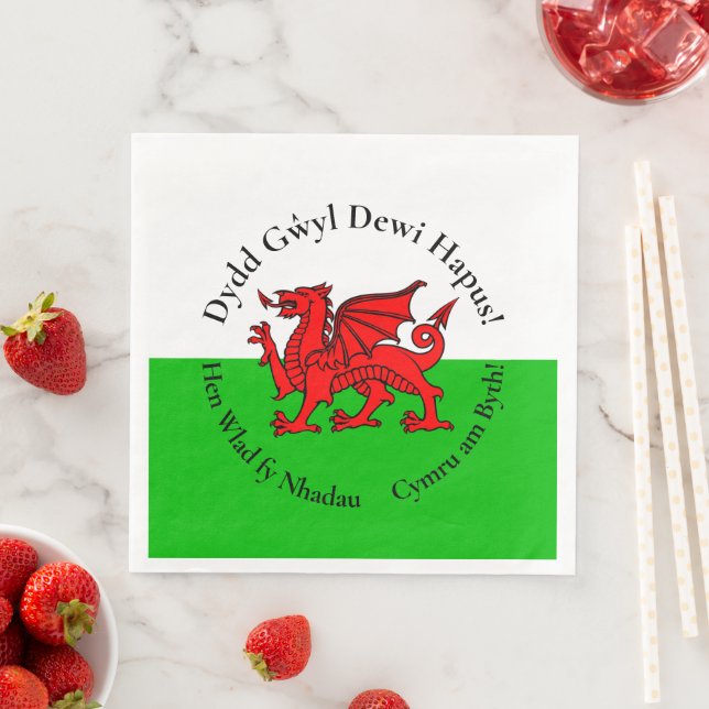 Matching Welsh Dragon St David's Day Napkin (Insitu)
