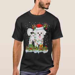 Matching Xmas Lighting Santa Bichon Frise Dog Chri T-Shirt