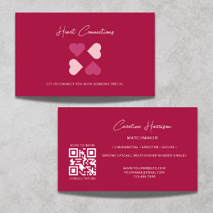 Matchmaker Dating Service QR Code Red Heart Modern Business Card