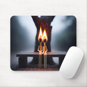 Matchstick Couple On a Bench With Flames Mouse Mat
