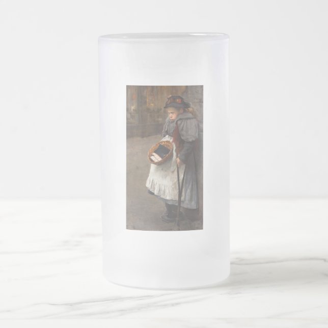 Matchstick Girl Poor Street Urchin Urban Poverty   Frosted Glass Beer Mug (Center)