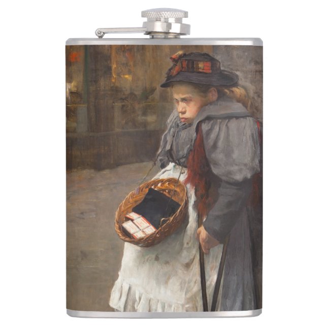 Matchstick Girl Poor Street Urchin Urban Poverty   Hip Flask (Front)