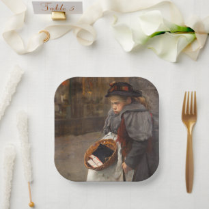 Matchstick Girl Poor Street Urchin Urban Poverty Paper Plate