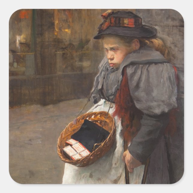 Matchstick Girl Poor Street Urchin Urban Poverty   Square Sticker (Front)