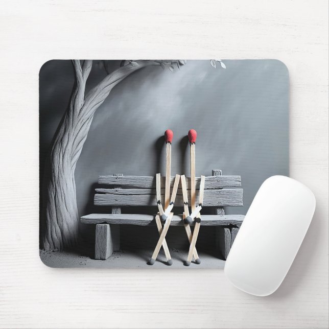Matchsticks Sitting On a Bench Mouse Mat (With Mouse)