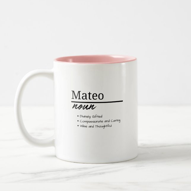 Mateo, Boy Personalised Name Definition Two-Tone Coffee Mug (Left)