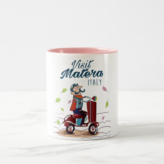 Matera Italy Cartoon Scooter travel print Two-Tone Coffee Mug (Center)