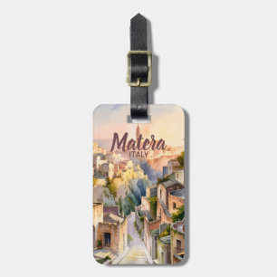 Matera Italy Sassi Personalised Watercolor Vintage Luggage Tag