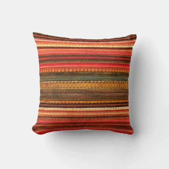 Material Textile Stripes Red Orange and Green Cushion (Front)