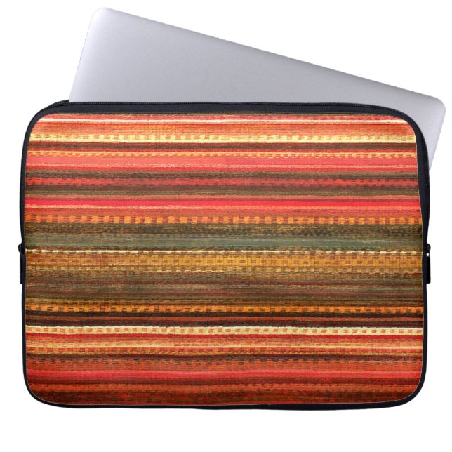 Material Textile Stripes Red Orange and Green Laptop Sleeve (Front)