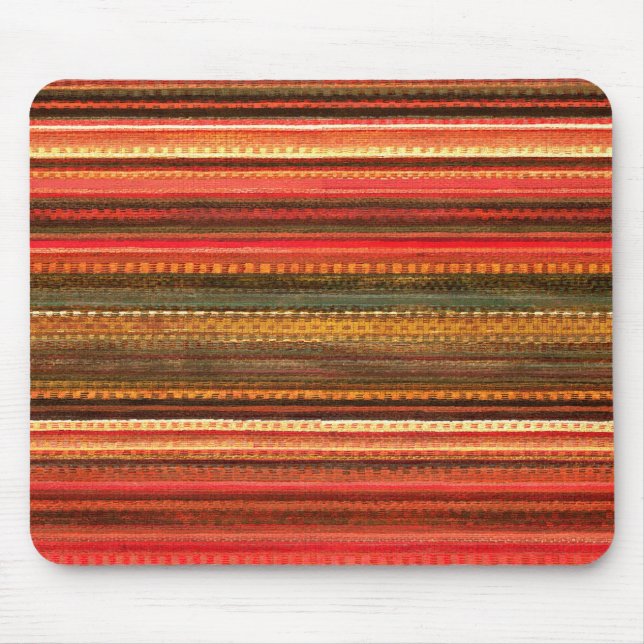 Material Textile Stripes Red Orange and Green Mouse Mat (Front)