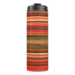 Material Textile Stripes Red Orange and Green Thermal Tumbler