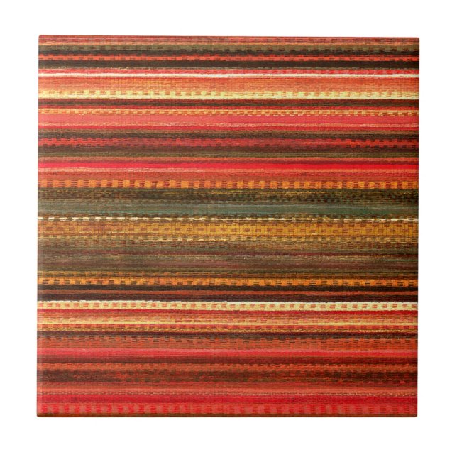 Material Textile Stripes Red Orange and Green Tile (Front)