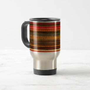 Material Textile Stripes Red Orange and Green Travel Mug