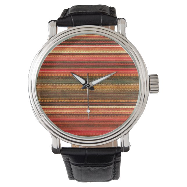 Material Textile Stripes Red Orange and Green Watch (Front)