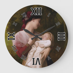 Maternal Admiration by William Adolphe Bouguereau Large Clock