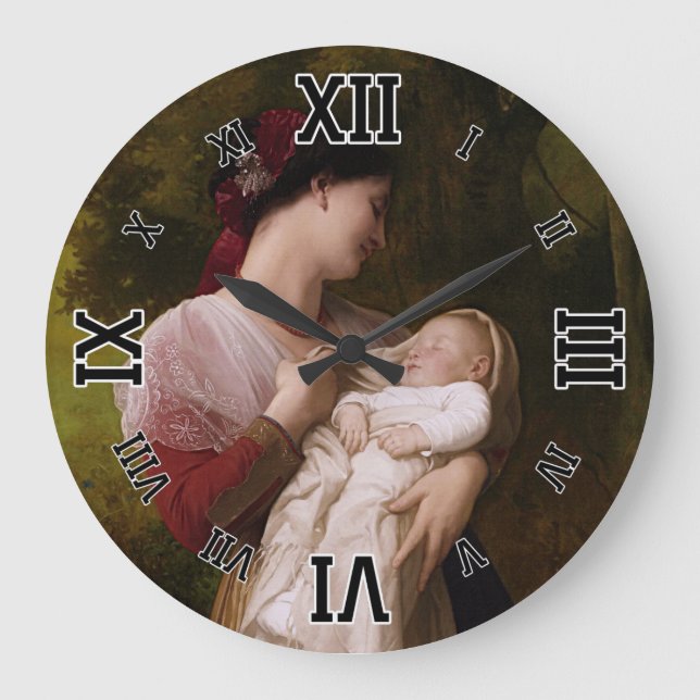 Maternal Admiration by William Adolphe Bouguereau Large Clock (Front)