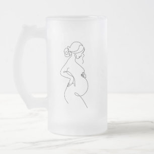 Maternal Elegance: Pregnant Women Line Art Frosted Glass Beer Mug