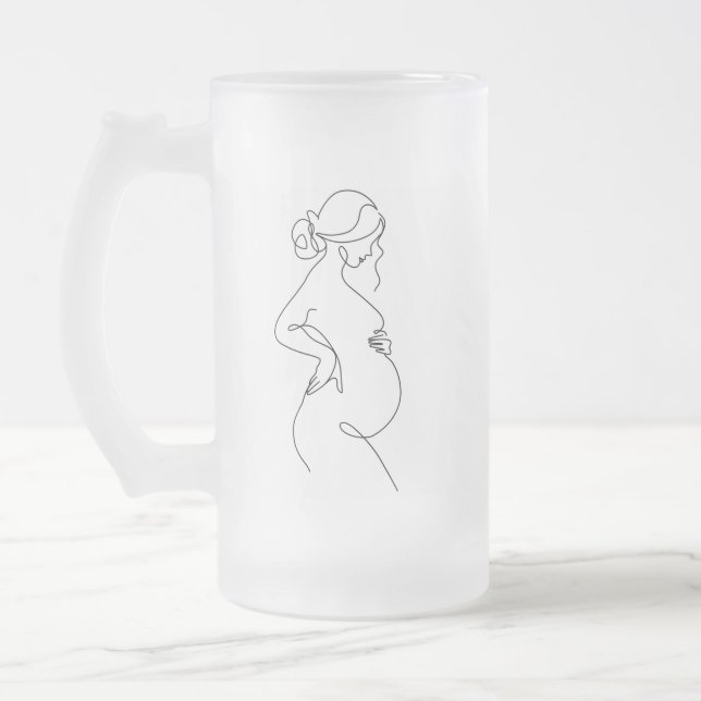 Maternal Elegance: Pregnant Women Line Art Frosted Glass Beer Mug (Left)