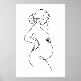 Maternal Elegance: Pregnant Women Line Art Poster
