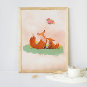 Maternal love between a mother fox and her cub poster