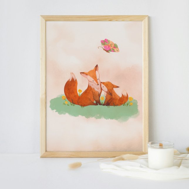 Maternal love between a mother fox and her cub poster (Creator Uploaded)