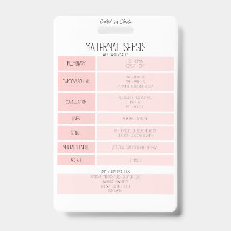 Maternal Sepsis Reference Nurse Badge Card ID Badge