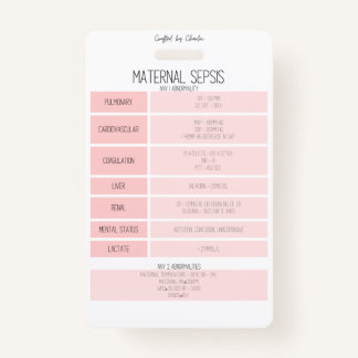 Maternal Sepsis Reference Nurse Badge Card ID Badge