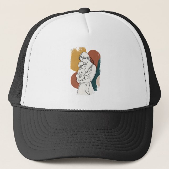 Maternal Serenity: A Minimalist Embrace Trucker Hat (Front)
