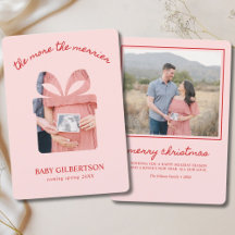 Maternity Christmas Card Pink & Red Modern Photo