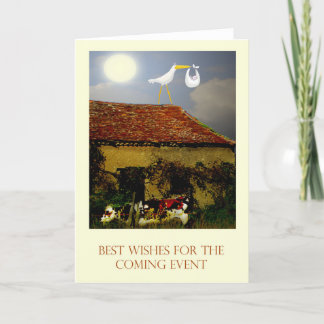 Maternity leave best wishes, stork, baby, moon card