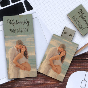 Maternity Photoshoot Bump to Baby Photo Wood USB Flash Drive