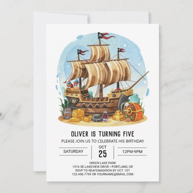 Matey Custom Boat Pirate Birthday Invitation (Front)