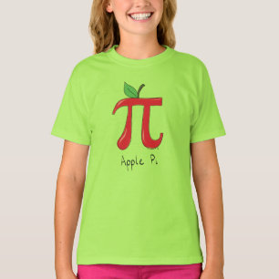 Math Apple Pi Symbol Teacher Cute Cartoon T-Shirt