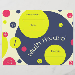 Math Award Student Certificate - Pink Yellow Blue