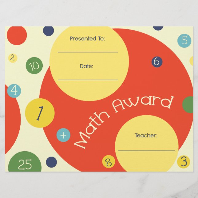 Math Award Student Certificate Polka Dots (Front)