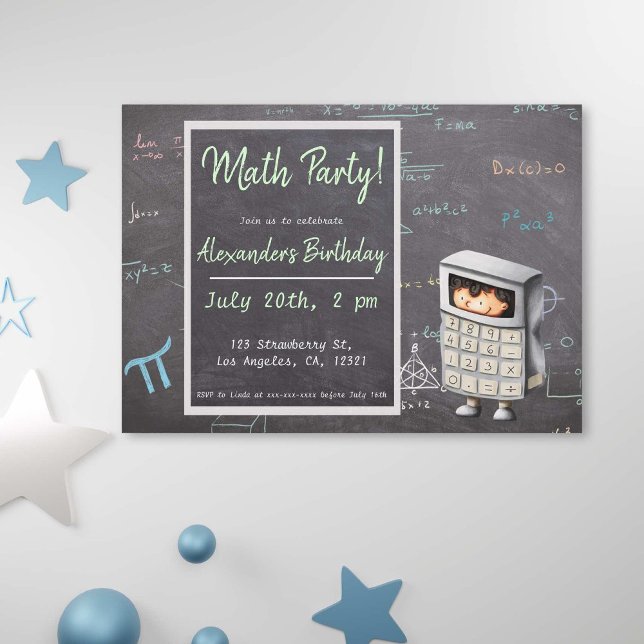 Math Blackboard with Equations Calculator Birthday Invitation (Creator Uploaded)
