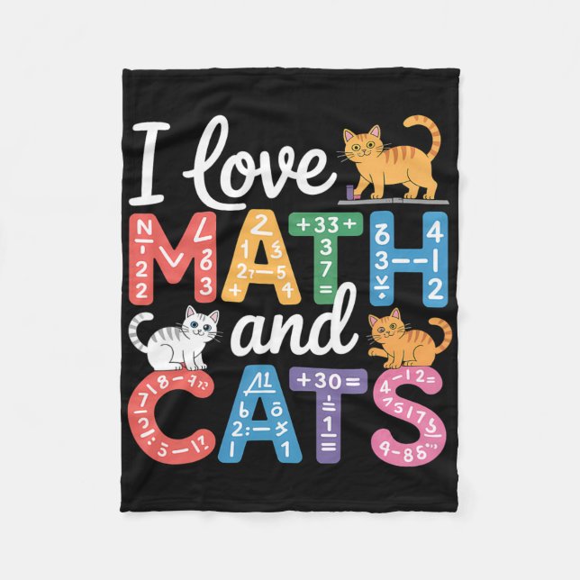 Math Cat Lover Funny Math Teacher I Love Math And  Fleece Blanket (Front)