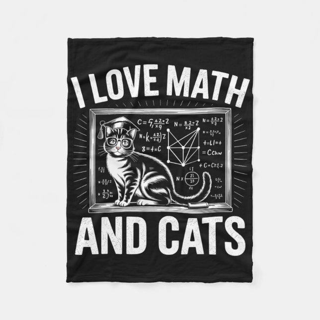 Math Cat Lover Funny Math Teacher I Love Math And  Fleece Blanket (Front)