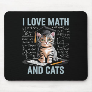 Math Cat Lover Funny Math Teacher I Love Math And Mouse Mat