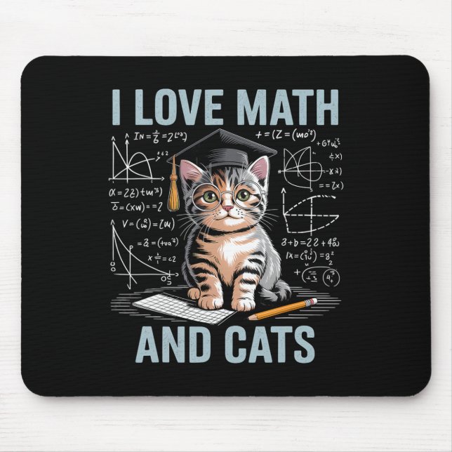 Math Cat Lover Funny Math Teacher I Love Math And  Mouse Mat (Front)