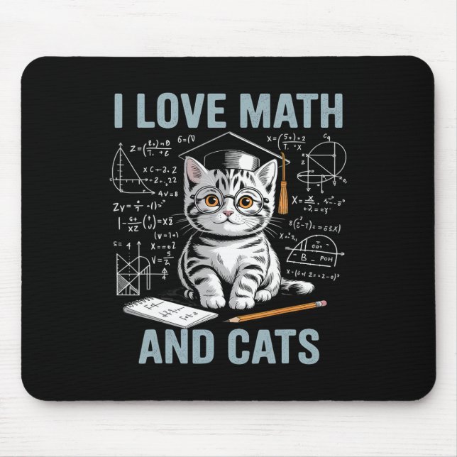 Math Cat Lover Funny Math Teacher I Love Math And  Mouse Mat (Front)