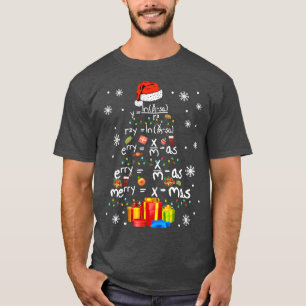 Math Christmas Tree With Santa Hat Math Teacher Ch T-Shirt