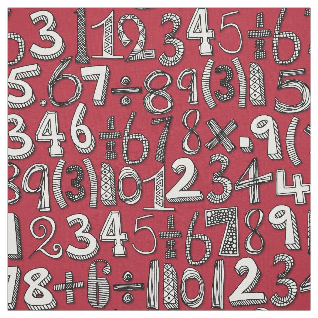 math doodle red fabric (Swatch)