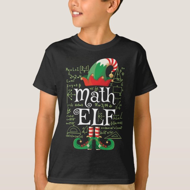 Math Elf Gift Funny Costume Matching Elf Christmas T-Shirt (Front)