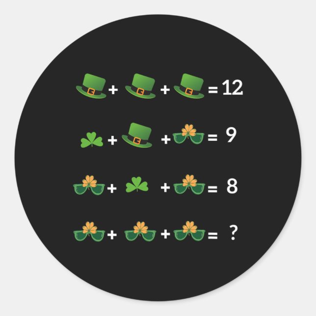 Math Equation Funny St Patricks Day Teacher 1  Classic Round Sticker (Front)