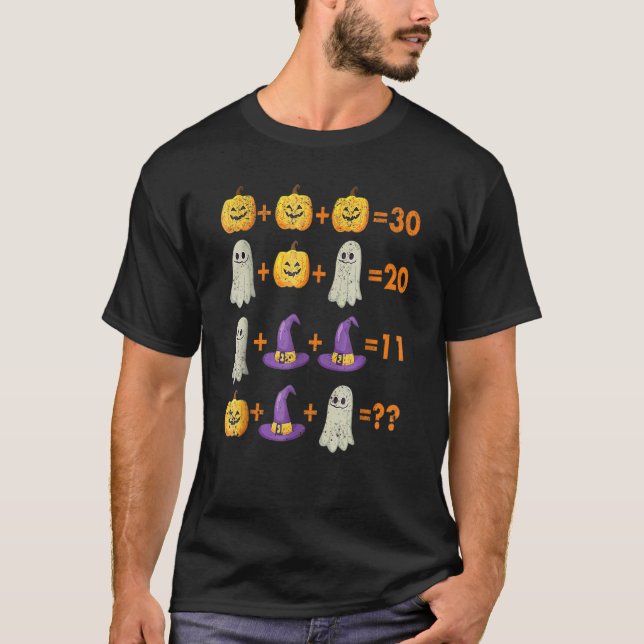 Math Equation Pumpkin Ghost Witch Bat Halloween Te T-Shirt (Front)