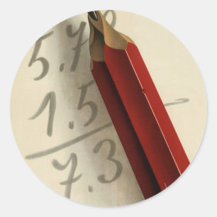Math Equation with Red Pencil, Vintage Business Classic Round Sticker