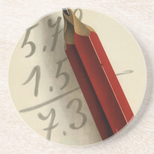 Math Equation with Red Pencil, Vintage Business Coaster